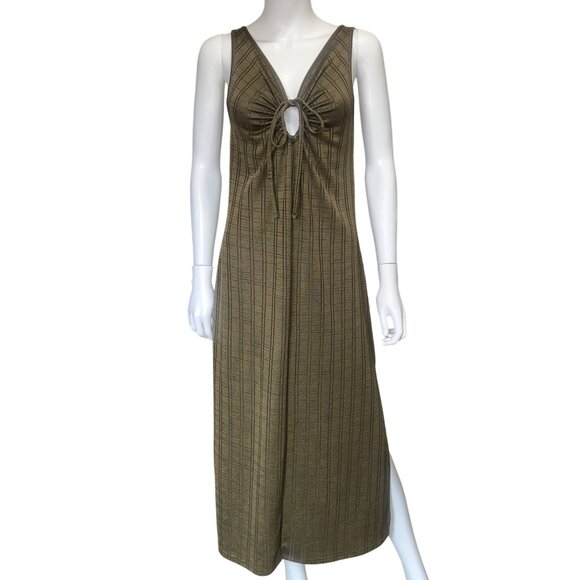 Topshop Dresses & Skirts - Topshop Midi Sleeveless Knit Dress Womens 8 Brown Plaid Pattern Lace-Up Detail